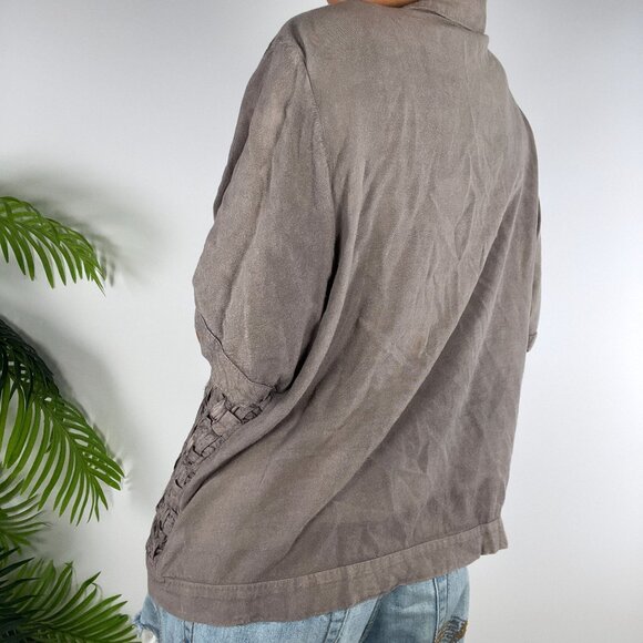 Vintage 90s Country Wear Casuals Cottagecore Fairy Taupe Floral Weave Shirt / XL - Picture 2 of 9